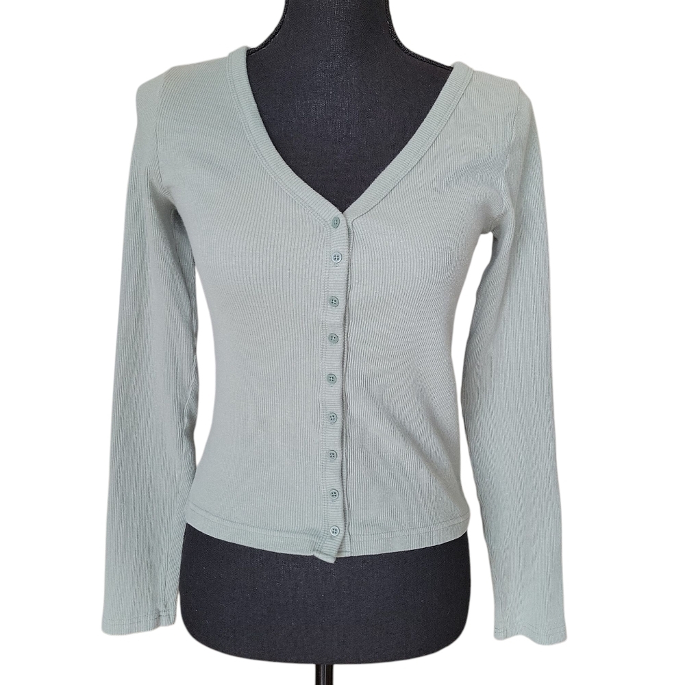 Gap Women's Sage Green Ribbed Henley Top Size S